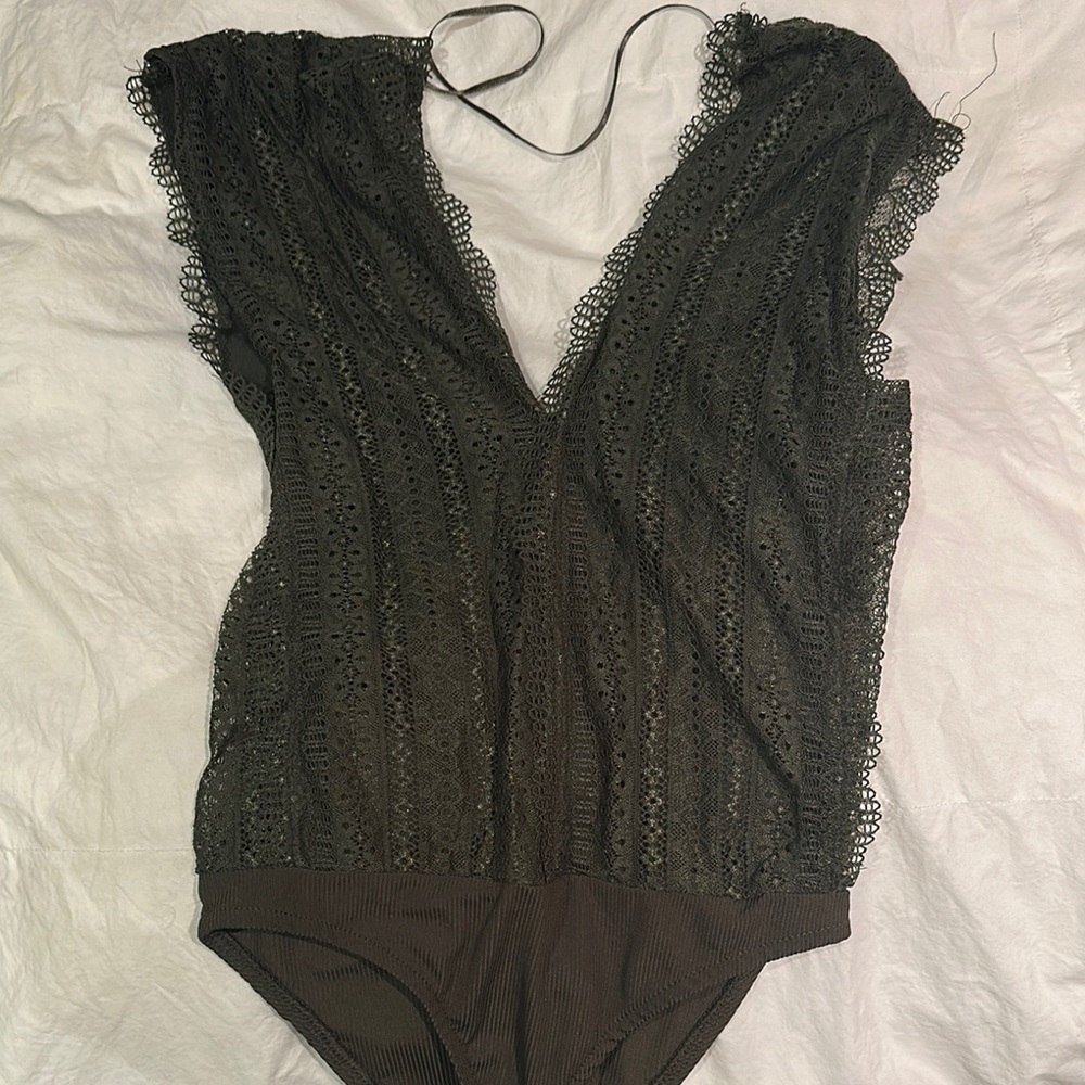 Lace V-Neck Bodysuit in Black - NEW